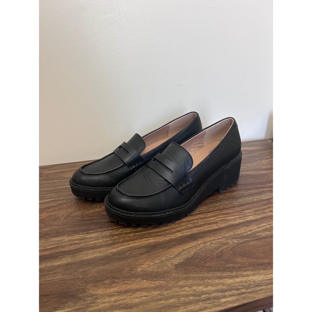 DV Dolce Vita Randee Black Platform Lug Sole Penny‎ Loafers Size 10 Chunky Wedge